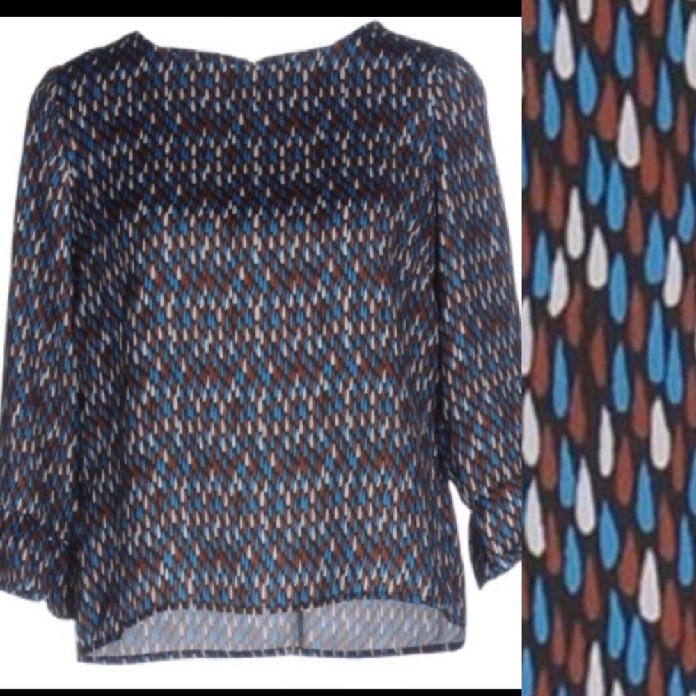 Multi-Color Pattern Satin Blouse 3/4 Sleeve XS